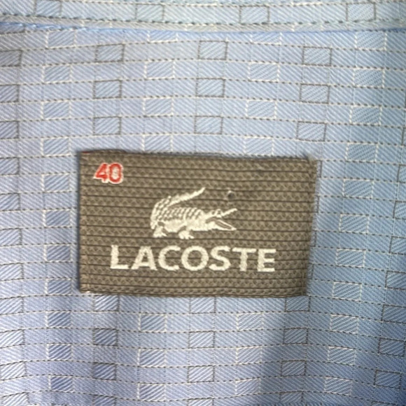 LACOSTE Mens Button Up Dress Shirt Light Blue Long Sleeve Logo Preppy 40 (M) - Picture 9 of 15